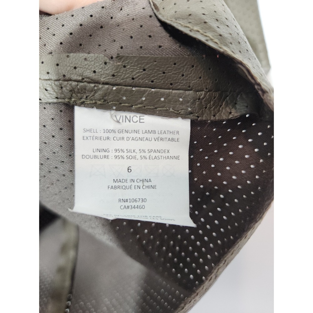 Vince Perforated Lambskin Leather Silk Shell Top Brown NWT Size 6 - Picture 8 of 8